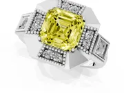 Fancy Yellow Asscher Cut Diamond Milgrain Halo Ring Set in Silver with Split Shank