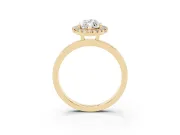 Marquise Cut Diamond Halo Solitaire Ring Set in Yellow gold with Pavé Band and Prong Setting