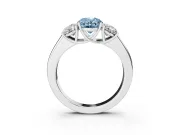 Fancy Blue Three-Stone Oval Cut Diamond Ring Set in Silver with Matching Prong Settings and Plain Band