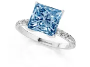 Princess Cut Pave Solitaire Engagement Ring Setting for a Fancy Blue Lab-Grown Diamond | Slim Band | Sterling Silver