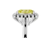 Fancy Yellow Emerald Cut Diamond Halo Ring Set in Platinum with Plain Solitaire Band and Prong Setting