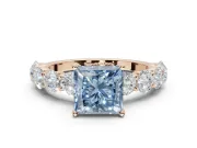 Princess Cut Side Stone Engagement Ring Setting for a Fancy Blue Lab-Grown Diamond | Scalloped Prong Accents | Rose Gold