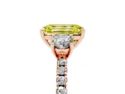 Emerald Cut Three Stone Engagement Ring Setting for a Fancy Yellow Lab-Grown Diamond | Pave Shoulders | Rose Gold