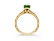 Fancy Green Radiant Cut Diamond Solitaire Milgrain Engraved Band Set in Yellow gold with Prong Setting