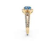 Round Floral Halo Engagement Ring Setting for a Fancy Blue Lab-Grown Diamond | Pavé Split Shank | Yellow Gold