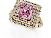 Asscher Cut Halo Split Shank Engagement Ring Setting for a Fancy Pink Lab-Grown Diamond | Pavé Strands | Yellow Gold