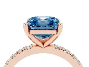 Fancy Blue Asscher Cut Diamond Pavé Band Solitaire Set in Rose gold with Prong Setting