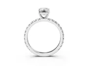 Emerald Cut Diamond Pavé Solitaire Ring Set in White gold with Round Band and Prong Setting