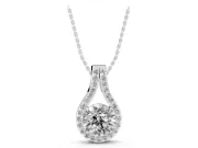 Round Lab-Grown Diamond Teardrop Halo Pendant Necklace | Pavé Split Bail | White Gold