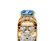 Cushion Cut Vintage Pave Engagement Ring Setting for a Fancy Blue Lab-Grown Diamond | Milgrain Edges | Yellow Gold