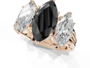 Fancy Black Marquise Lab-Grown Diamond Three-Stone Ring Set in Rose Gold with Textured Band