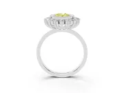 Fancy Yellow Oval Cut Diamond Halo Ring Set in Silver with Milgrain Edge and Round Prong Setting