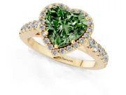 Heart-Shaped Halo Pavé Engagement Ring Setting for a Fancy Green Lab-Grown Diamond | Yellow Gold