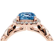 Cushion Cut Leaf Halo Engagement Ring Setting for a Fancy Blue Lab-Grown Diamond | Bezel Accents | Rose Gold