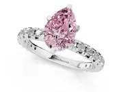 Fancy Pink Pear Cut Diamond Pavé Solitaire Ring Set in Platinum with Round Band and Prong Setting