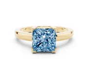 Princess Cut Solitaire Engagement Ring Setting for a Fancy Blue Lab-Grown Diamond | Flat Tab Prongs | Yellow Gold