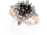 Heart-Shaped Cluster Halo Engagement Ring Setting for a Black Center | Rose Gold