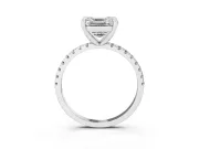 Asscher Cut Diamond Brilliant Solitaire Ring Set in Silver with Pavé Band and Prong Setting