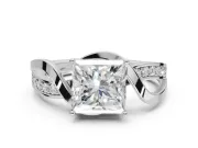 Princess Cut Bypass Solitaire Engagement Ring Setting | Pavé and Plain Strands | Sterling Silver