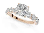 Cushion Cut Side Stone Engagement Ring Setting | Scalloped Prong Accents | Rose Gold