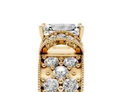 Emerald Cut Vintage Milgrain Pave Engagement Ring Setting | Crescent Side Rows | Yellow Gold