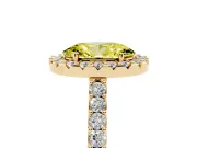 Fancy Yellow Oval Cut Diamond Halo Pavé Solitaire Ring Set in Yellow gold with Prong-Set Center Stone