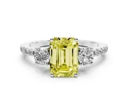 Emerald Cut Three Stone Engagement Ring Setting for a Fancy Yellow Lab-Grown Diamond | Pave Shoulders | Sterling Silver