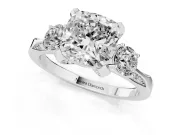 Cushion Cut Hidden Halo Three Stone Engagement Ring Setting | Pave Gallery | Platinum