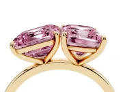 Fancy Pink Asscher Cut and Emerald Cut Toi Moi Ring Set in Yellow gold with Prong Setting