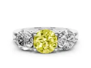 Round Three Stone Engagement Ring Setting for a Fancy Yellow Lab-Grown Diamond | Plain Band | Sterling Silver