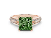 Princess Cut Split Shank Engagement Ring Setting for a Fancy Green Lab-Grown Diamond | Pave Band | Rose Gold