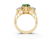 Heart-Shaped Three Stone Engagement Ring Setting for a Fancy Green Lab-Grown Diamond | Beaded Shoulders | Yellow Gold
