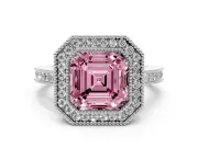 Asscher Cut Milgrain Halo Engagement Ring Setting for a Fancy Pink Lab-Grown Diamond | Platinum