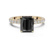 Radiant Cut Hidden Halo Engagement Ring Setting for a Black Center | Pavé Band | Yellow Gold