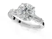 Round Tapered Baguette Engagement Ring Setting | Bar Set Sides | Sterling Silver