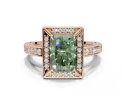 Radiant Cut Sectioned Halo Engagement Ring Setting for a Fancy Green Lab-Grown Diamond | Rose Gold