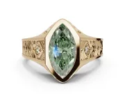 Marquise Vintage Bezel Engagement Ring Setting for a Fancy Green Lab-Grown Diamond | Engraved Band | Yellow Gold