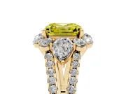Fancy Yellow Asscher Cut Diamond Halo Split Shank Engagement Ring Set in Yellow gold with Prong-Held Center Stone