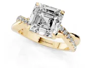 Asscher Cut Pavé Twist Engagement Ring Setting | Crossover Band | Yellow Gold