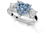 Heart-Shaped Three Stone Engagement Ring Setting for a Fancy Blue Lab-Grown Diamond | Tapered Band | Sterling Silver