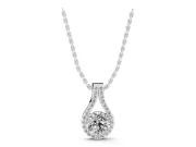 Round Lab-Grown Diamond Teardrop Halo Pendant Necklace | Split Pavé Bail | White Gold