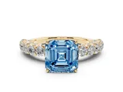 Asscher Cut Shared Prong Engagement Ring Setting for a Fancy Blue Lab-Grown Diamond | Yellow Gold