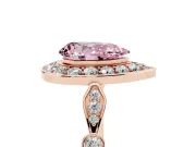 Fancy Pink Pear Cut Diamond Halo Engagement Ring Set in Rose gold with Twisted Band and Prong Setting