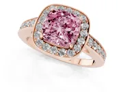 Cushion Cut Framed Halo Engagement Ring Setting for a Fancy Pink Lab-Grown Diamond | Rose Gold