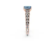 Fancy Blue Emerald Cut Diamond Classic Solitaire Ring Set in Rose gold with Pavé Band and Prong Setting