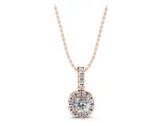 Cushion Cut Lab-Grown Diamond Halo Pendant Necklace | Prong-Set Stone Bail | Rose Gold