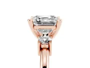 Three-Stone Asscher Cut Diamond Ring Set in Rose gold with Prong Setting and Plain Band