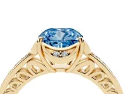Cushion Cut Floral Pavé Engagement Ring Setting for a Fancy Blue Lab-Grown Diamond | Yellow Gold