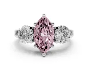 Fancy Pink Marquise Cut Diamond Three-Stone Ring Set in Silver with Prong Setting and Classic Band