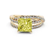 Fancy Yellow Princess Cut Diamond Solitaire Twist Band Ring Set in Yellow gold with Pavé Setting and Prong Head